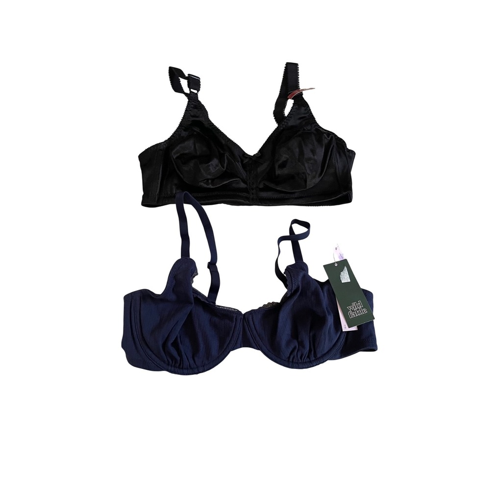 Bali 3820 Wild Fable Bra Bundle Black Navy Blue 38C Wirefree Underwire Set
